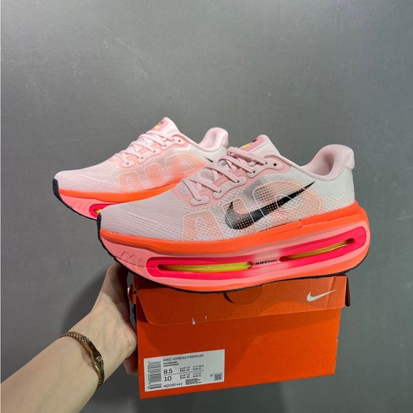 Nike Vomero Premium Women's Pink Running Shoes with Neon Orange & Yellow Accents